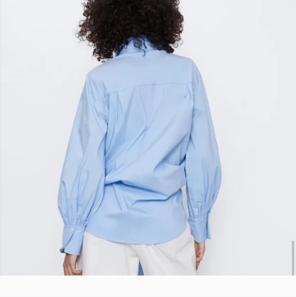 Zara Button Down Poplin Shirt Tie Front S - Picture 4 of 15